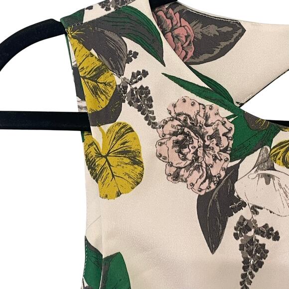 H&M Floral Sheath Cocktail Dress Beaded Detail Cutout Back Size 2 - Picture 2 of 7